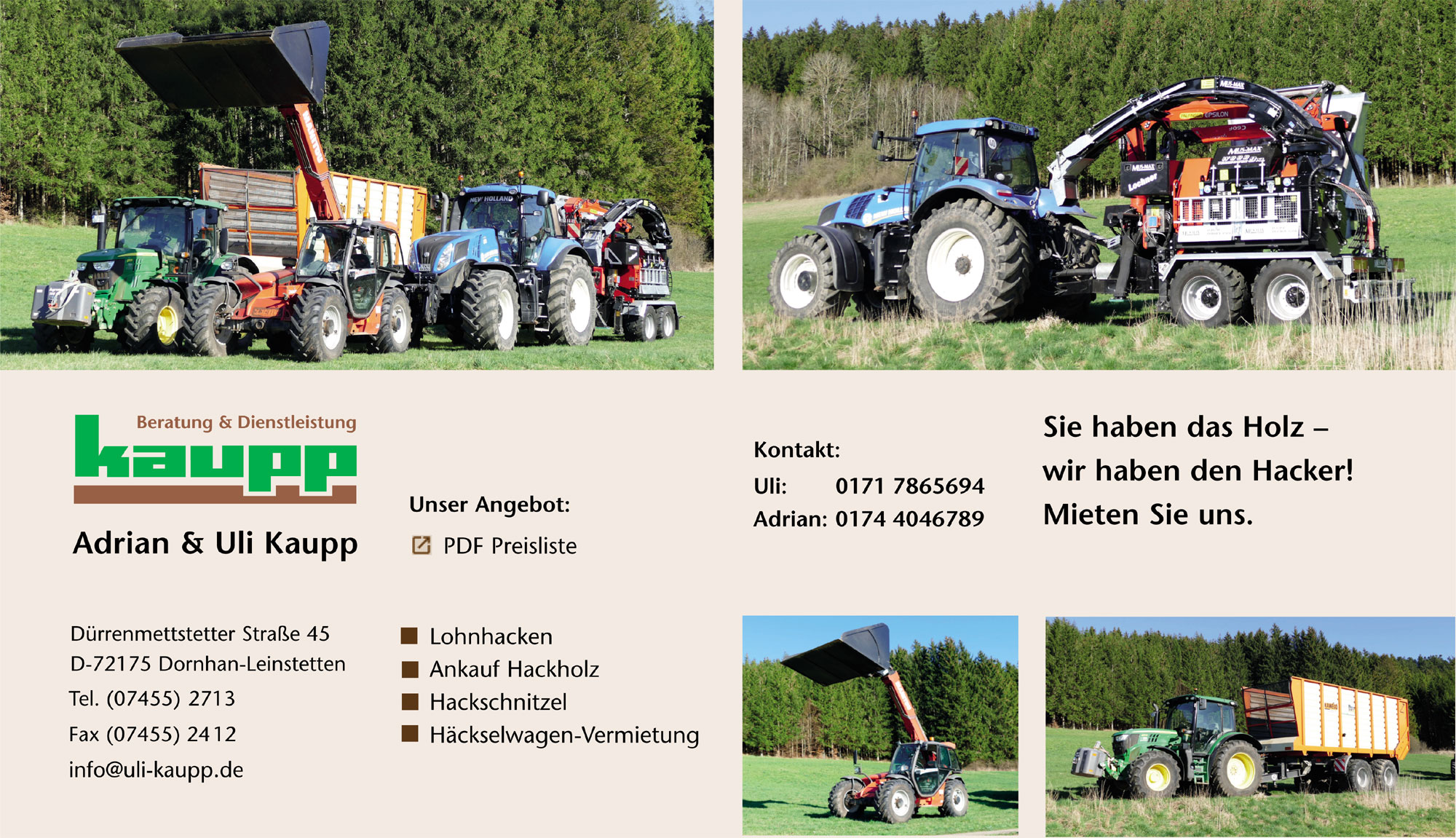 Ulrich Kaupp Zimmermeister, Holzhäckslerarbeiten, Hackschnitzelhandel, Forstarbeiten, Verschiedene Brotsorten
